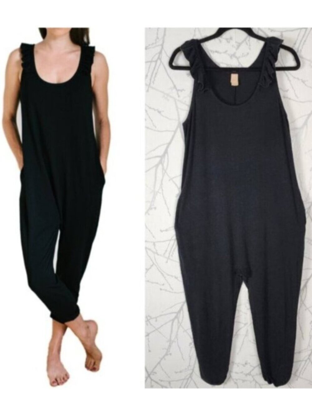 Smash & Tess Black Bamboo Blend Ruffle Tank Romper